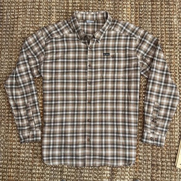 Columbia Neutral Tan Beige Flannel Button Down Shirt (XL) Mens - Picture 3 of 6